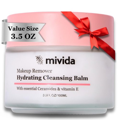 mivida Makeup Remover Cleansing Balm | Face Cleanser & Makeup Removing Balm with Essential Ceramides & Vitamin E | Value Size 3.5 fl oz