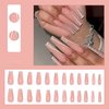 MERVF Coffin Press on Nails Extra Long Nude Fake Nails Glitter French Tip Ballerina Acrylic Nails Glossy 24pcs False Nails Press ons Luxury Glue on Nails