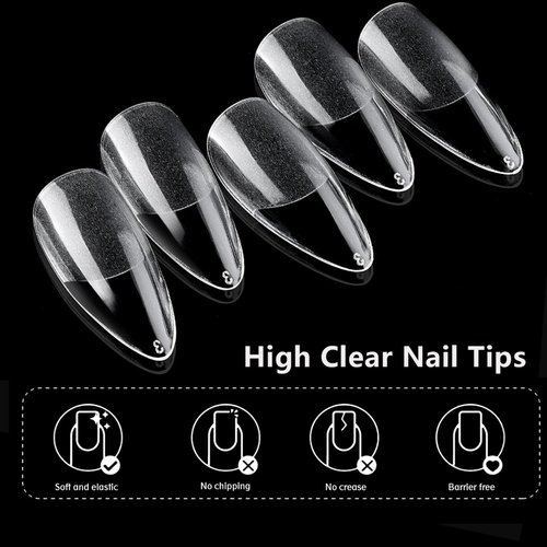AddFavor 600pcs Almond Nail Tips, Medium Gel x Nail Tips Almond Clear Fake Nails Full Cover Acrylic Gel x Nails for Salon and Home Manicure 12 Sizes