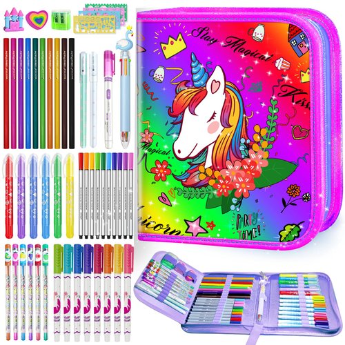weirtoya Washable Fruit Scented Markers Set, 53 PCS with Pencil Case, Girls Toys Art Craft Kit for Kids Girls Toys for 4,5,6,7,8,9 Year old Girls Birthday Gifts
