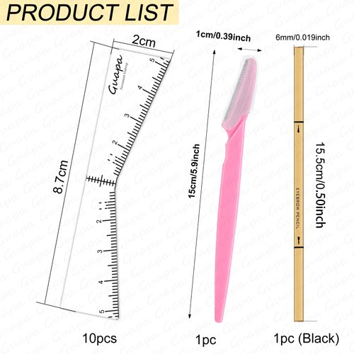 Eyebrow Ruler Stencils, Mapping Brow Tools Microblading Stickers Permanmemt Makeup Eyebrow Shaping Kit Self Adhesive Measurement Ruler for Tattoo Supplies (10Pcs Ruler + 1PC Razor + 1PC Pencil)