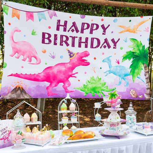 WERNNSAI Watercolor Dinosaur Backdrop - 73'' x 43'' Dinosaur Birthday Party Supplies for Girls Kids Indoor Outdoor Photography Background Dino Theme Party Decorations Wall Decor