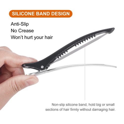 Sndyi Hair Sectioning Clips - Professional Non-Slip Duckbill and Roller Clips for Styling Sectioning, No Crease, 4.3", Black (12 Packs)