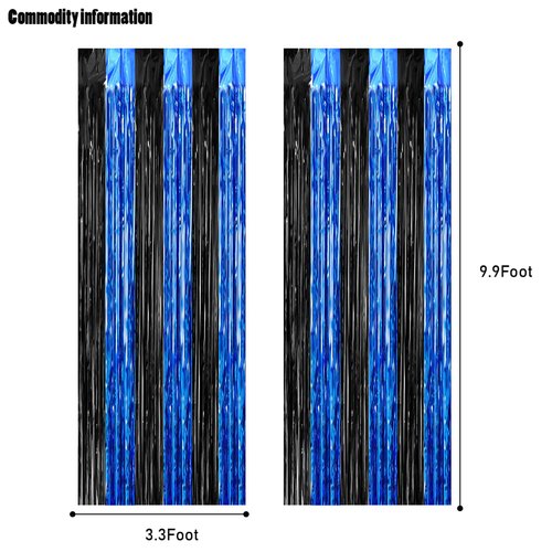 CANREVEL 2 Pack 3.3x8.2 Feet Black and Blue Foil Fringe Backdrop Curtains, Tinsel Streamers for Ocean Birthday Party Decorations, Graduation, Halloween, Under The Sea, Disco Party
