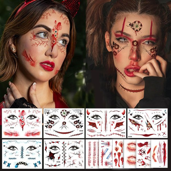 260+ PCS 36 Sheets Fake Tattoos Halloween Zombie Makeup Tattoos Temporary Realistic,Halloween Scar Tattoo Face Big Mouth Face Temporary Tattoos for women Men Kids