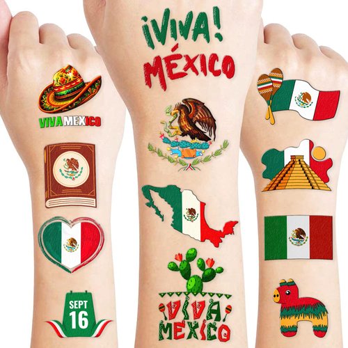 Generic Mexican Independence Day Temporary Tattoos - Mexico Themed Tattoos Best Choice for September 16th Viva Mexico Party Supplies Favors, Red, Green, White