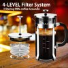 YMMIND French Press Coffee Maker 304 Stainless Steel Coffee Press,with 4 Filters System, Heat Resistant Thickness Borosilicate French Press Glass, BPA-Free Brewed Tea Pot Coffee Plunger