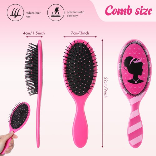 Hotop 24 Pcs Red Princess Party Favors for 8 Girls, Girl Party Supplies Include 9 Inch Hair Brush for Girls Detangling Brush Scrunchies Organza Bag for Makeup Kit Hair Accessories