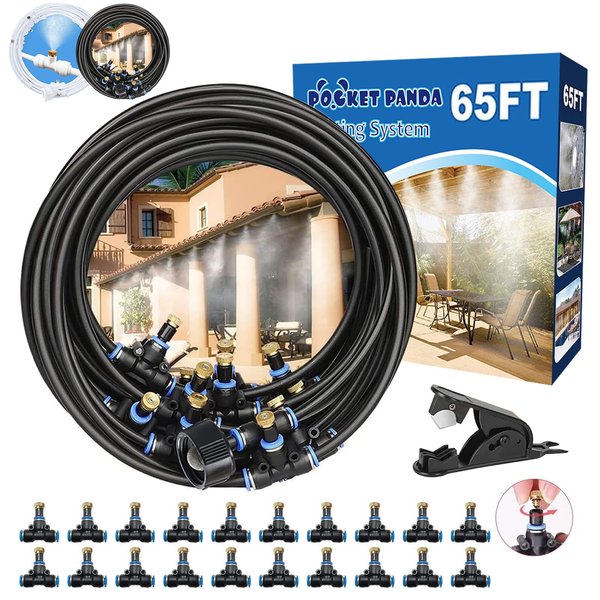 Outdoor Mister System for Outside Patio, Misting Cooling System 65Ft (20M), Water Mist for Backyard, Garden, Greenhouse,Umbrella,Deck,Canopy,Pool,Porch,Gazebo,Kids Trampoline Waterpark Sprinkler