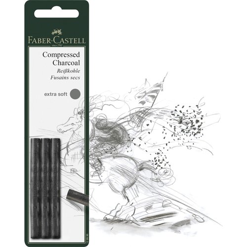 Faber-Castell Pack of 3 Compressed PITT Charcoal Sticks Black, Extra Soft