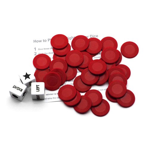 Bilywey Left Right Center Dice Game Set with 3 Dices + 36 Red Chips (Red)