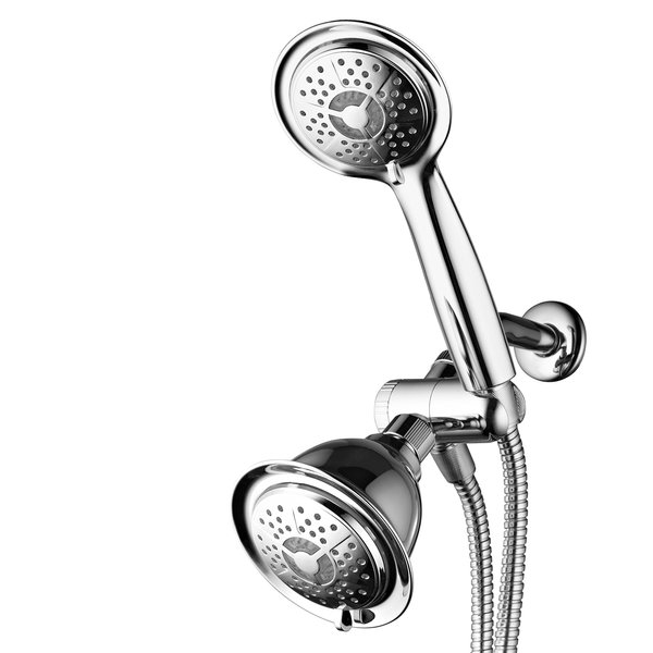 PowerSpa All-Chrome 7-Color LED Shower Head/Hand Held Shower High Pressure Twin Combo Showerhead System with Air Turbo Technology - Includes Premium Stainless Steel Hose and 3-way Water Diverter