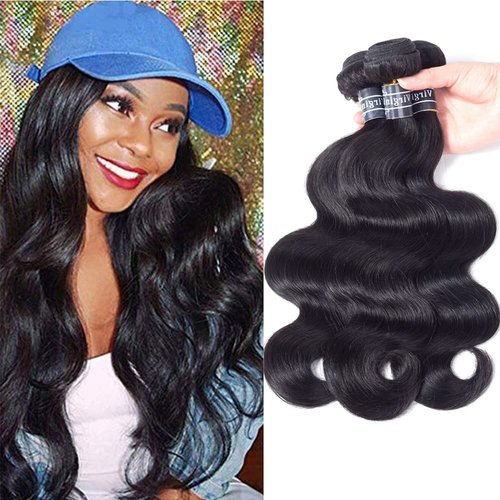 Amella Hair 100% Unprocessed Virgin Brazilian Human Hair Brazilian Body Wave 3 Bundles (16 18 20,285g) Hair Extensions Grade 8A Remy Human Hair Bundles Natural Black Color