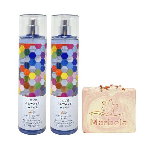 Bath & Body Works Love Always Wins 2 Pack Fine Fragrance Mist Bundle with a Himalayan Salts Springs Bar Soap - Full Size