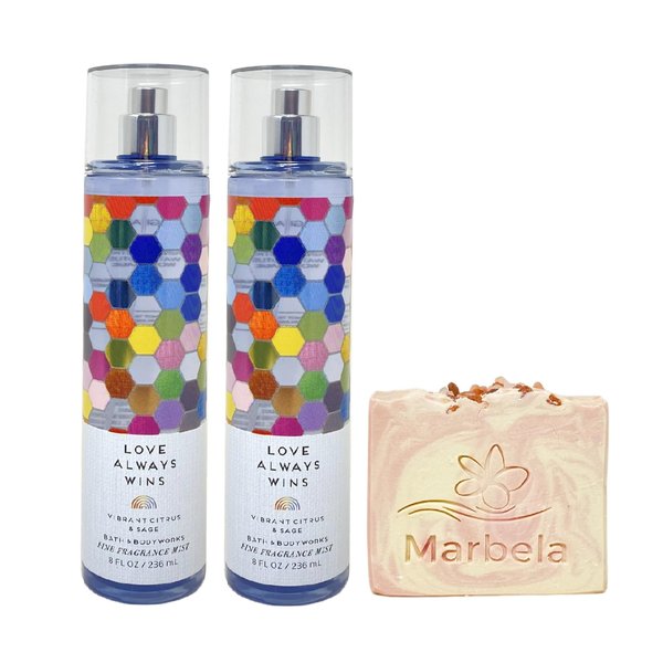 Bath & Body Works Love Always Wins 2 Pack Fine Fragrance Mist Bundle with a Himalayan Salts Springs Bar Soap - Full Size