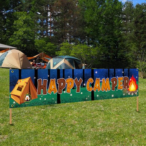 Camping Party Decorations Happy Camper Banner, Camping Theme Birthday Party Supplies for Boy Girl...