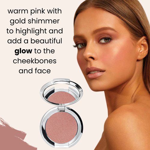 nude envie Powder Blush Warm Pink Certified Vegan Cruelty-Free Powder Blush with Warm Shimmer - Shape, Contour & Highlight Face (Enchant)