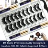 AkesuLash Magnetic Eyelashes - 10 Pairs 3D Full Volume Magnetic Lashes with Eyeliner Kit - Upgraded Long Lasting,Reusable- Easy to Apply(3D Layered Party |12-18MM)
