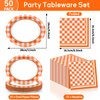 QOUBAI Gingham Oval Paper Plates 11inch Orange and White Checkered Plates and Napkins, Dish Tray for Fall Party Thanksgiving Party Supplies BBQ Picnic Carnival Baby Shower Birthday Tableware, 25 Guest