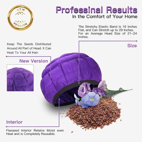 Beautybaby Cordless Deep Conditioning Heat Cap, Microwavable Treatment Steaming Heat Cap for Thermal Spa Curly Hair, 100% Natural Cotton Flaxseed Seed Interior