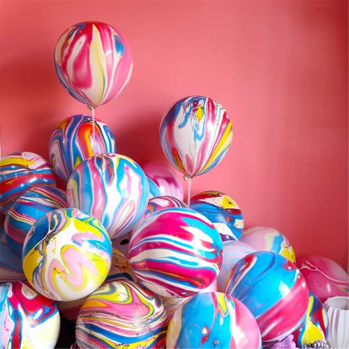 Rainbow Tie Dye Balloons 100PCS 12 Inch Agate Marble Latex Swirl Balloons For Tie Dye Birthday Pa...
