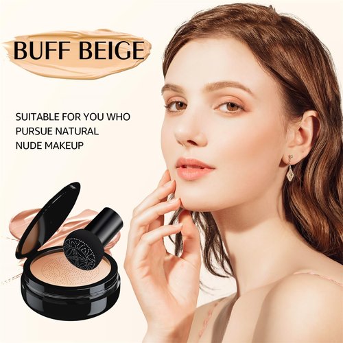 Mushroom Head Air Cushion CC Cream Foundation Gold Packaging Moisturizing Long Lasting Matte Concealer Light Weight Smoothly Makeup Base Liquid Foundation ((Buff Beige, 3.21 Ounce (Pack of 1))