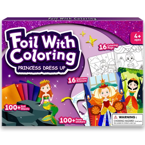 Foil Art & Coloring Page.Foam Stickers Princess Dress-Up Paper Dolls Play Set. 2 in 1 Art and Craft Activity for Kids,Fun Crafts Kits & Supplies,Gifts for Girls Ages 4, 5, 6, 7, 8, 9 Years Old
