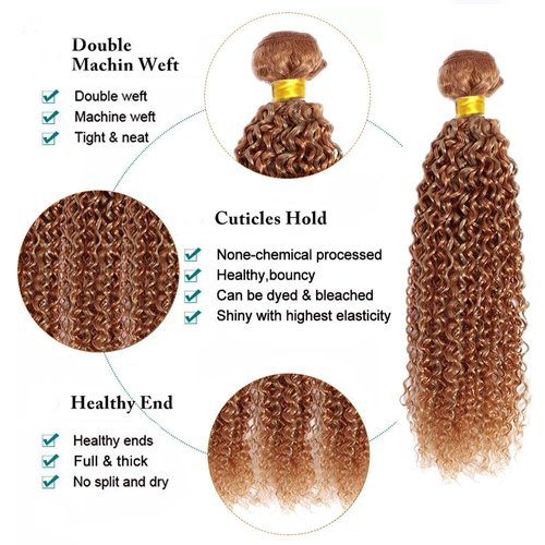 20 22 24 Inch Honey Blonde Bundles Human Hair Highlight P27/30 Kinky Curly Bundles Grade 8A Brazilian Virgin Weave Human Hair Extensions 2 Tone Honey Blonde Mixed With Light Brown Bundles