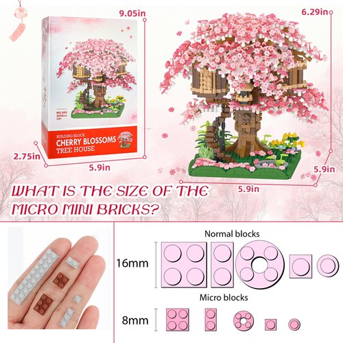 NEWABWN Cherry Blossom Bonsai Tree Mini Micro Building Set, Japanese Sakura Tree House Model Sets for Adults, Flowers House Mini Bricks Building Kit, Creative Gift Toys for Kids 12-14 (2028PCS)