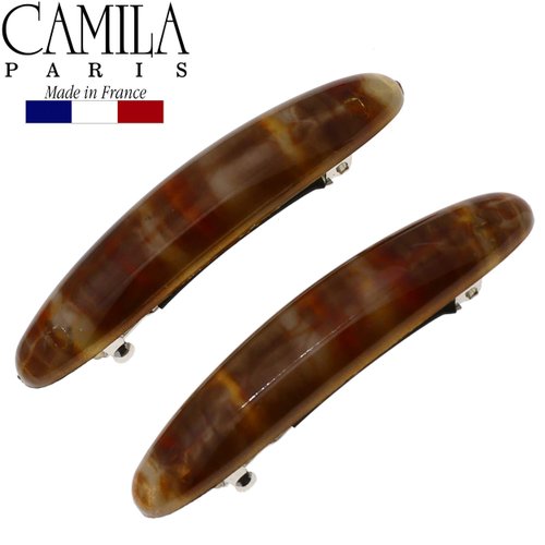 Camila Paris CP2957 French Hair Barrette Clip for Girls, Brown Small 2.5 inch Set of 2 Strong Hold Grip Hair Clips for Women, No Slip and Durable Styling Girls Hair Accessories, Made in France