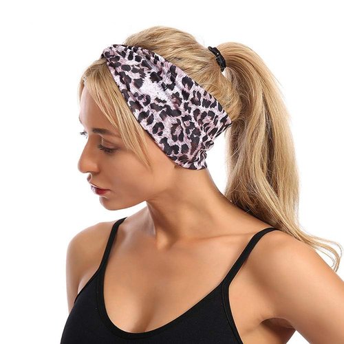 Galepromot Purple Fashion Women Leopard Print Cross Elastic Headband Gym Hairband Hair Women's Fashion Headbands