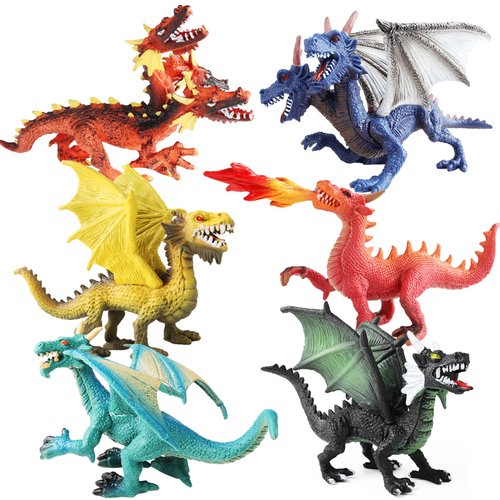 EOIVSH Dragon Toy Figures - Ancient Flying Dragon Figurines, Mythical Action Figure Kid Toys, Girls and Boys Ages 3 and Above, Pack of 6