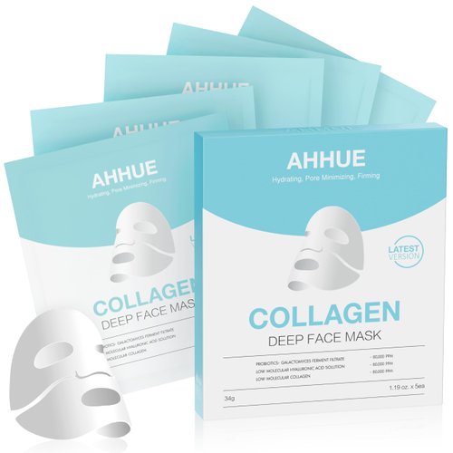 AHHUE Deep Collagen Overnight Mask,A sheet mask with low molecular weight collagen for lifting,Stretching, Firming and Moisturizing,34g*5ea