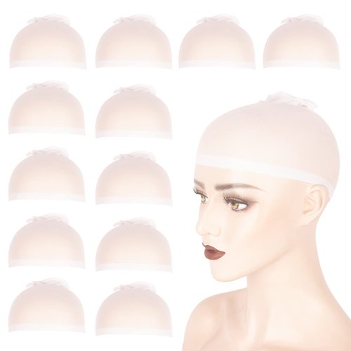 WeKen Individual Package 12PCS Stocking Caps for Wigs Stretchy Nylon White Wig Cap for Lace Front...