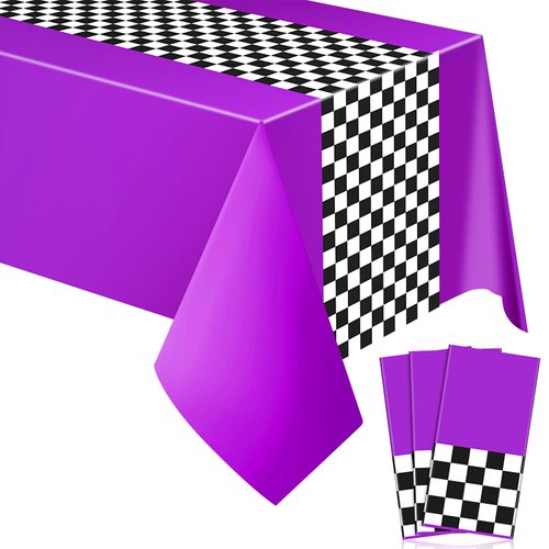 Irenare Car Birthday Party Supplies Racing Party Decorations 50s Party Tablecloth Racetrack Table Runner Table Covers for Kids Boy Car Theme Birthday Party, 54 x 108 Inch (Purple,3 Sheets)