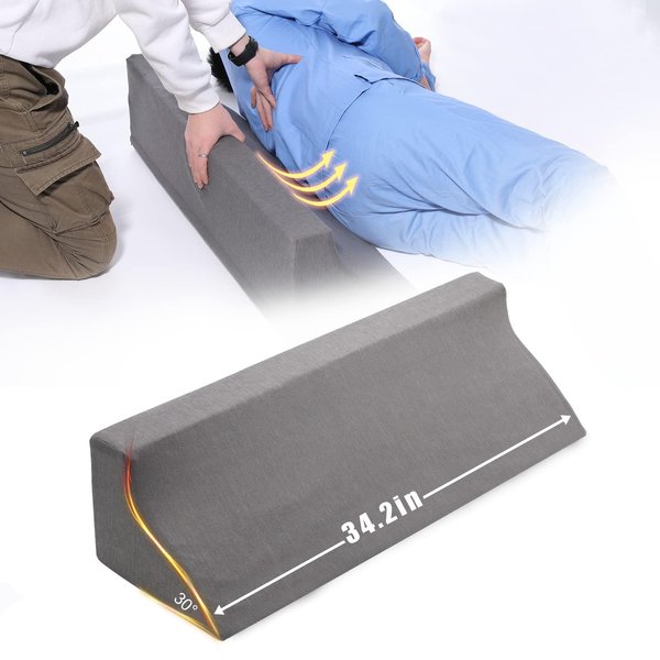 34in Wedge Pillow for Sleeping,Bed Wedge Pillows for After Surgery Body Positioners, Triangle Foam Wedge Pillow for Side Sleeping, for Pregnancy, Back, Leg Pain Relief, Grey Machine Washable Cover
