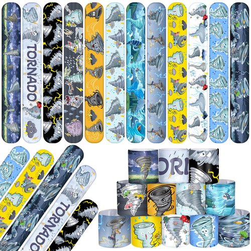 Lcnjscgo 48 PCS Tornado Slap Bracelets Party Favors, Tornado Wristbands Bracelets Goodie Bag Fillers for Tornado Birthday Party Decorations Supplies Gifts for Kids Teens Boys Girls