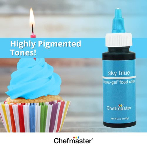 Chefmaster Sky Blue Liqua-Gel® Food Coloring | Vibrant Color | Professional-Grade Dye for Icing, Frosting, Fondant | Baking & Decorating | Fade-Resistant | Easy-to-Use | Made in USA | 2.3 oz