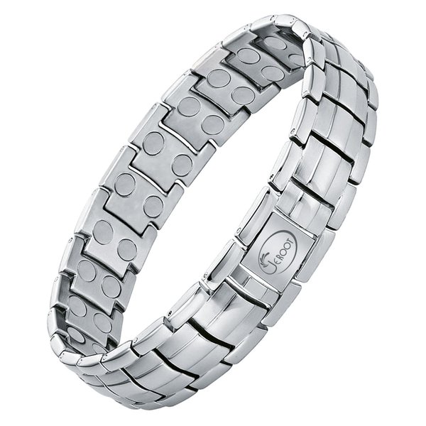 JEROOT Magnetic Bracelets for Men, Pure Titanium Double Row Strong Magnets(3500Gauss Per Magnet) Bracelet, Men's Bracelet with Adjustment Tool & Jewelry Gift Box (Sliver)
