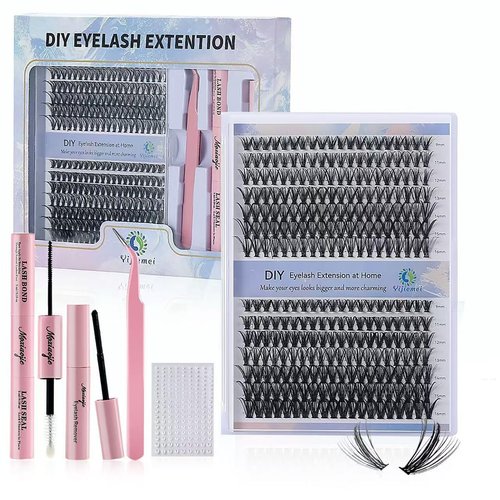 DIY Lash Extension Kit 280 Pcs Lash Clusters Kit Individual Lashes Natural 9-16mm D Curl with Bond Seal Tweezers Pearl Stickers Lash Glue Remover for Beginner Eyelash Extensions at Home (30D+40D)