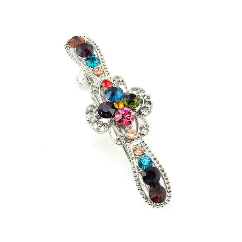 Women&#39;s Rhinestone Metal Hair Barrette Clip Hair Pin Antique Silver IMB2139, Multi