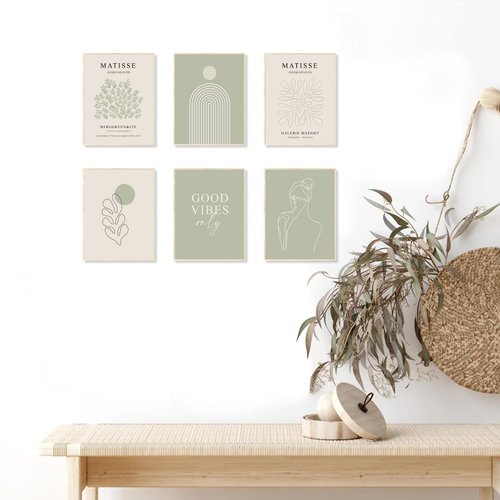 KBKBART Sage Green Matisse Wall Art Prints, Abstract Matisse Wall Art Exhibition Posters, Minimalist Women Body Line Art Leaf Boho Art Prints, Gallery Wall Decor（8x10inch, Unframed