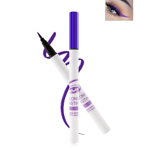 Purple Liquid Colored Eyeliner, Waterproof Long Lasting Eyeliner Pencil Smudge Proof, Matte Smooth Eye Liner Pen, Quick-Dry, Ultra-Fine Tip, High Pigmented Color Eyeliner Makeup for Stage Cosplay-05