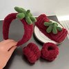 Ivyu Spa Skincare Headbands& Wristband Set，Cute Strawberry Makeup Headband For Women Girls,Non Slip Sponge Headband，Skincare-Padded Soft Thick Terry Cloth Hair Band Accessory.