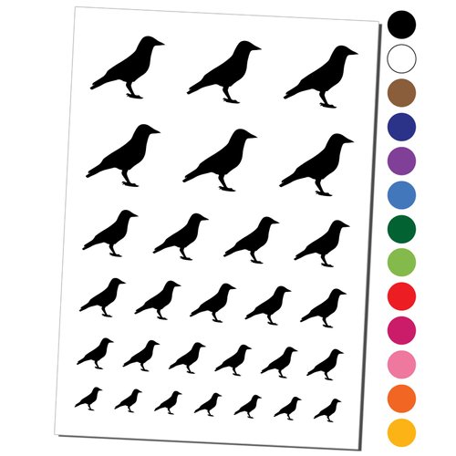 Crow Solid Temporary Tattoo Water Resistant Fake Body Art Set Collection - Black (One Sheet)