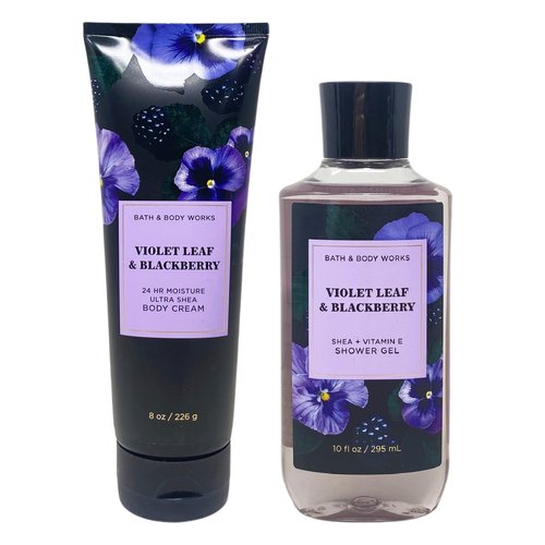 Bath &amp; Body Works Violet Leaf &amp; Blackberry 2 Piece Bundle - Body Cream and Shower Gel.