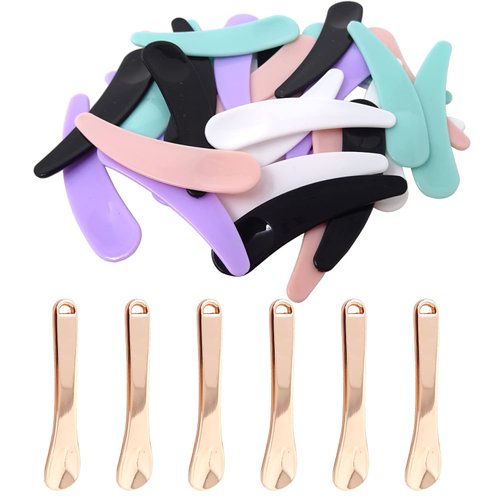 Honbay 6PCS Mini Zinc Alloy Makeup Spatula Cosmetic Facial Cream Spoon Beauty Scoop with 30PCS Plastic Disposable Curved Cosmetic Spatula for Mixing Makeup