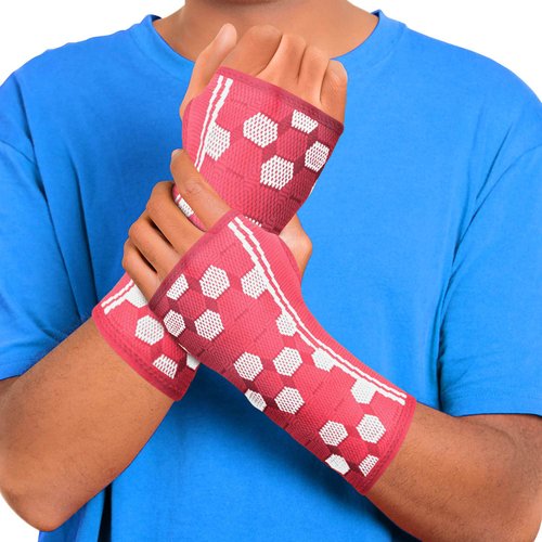 Sparthos Wrist Support Sleeves (Pair) – Medical Compression for Carpal Tunnel and Wrist Pain Relief – Wrist Brace for Men and Women (Medium, Flamingo Pink)