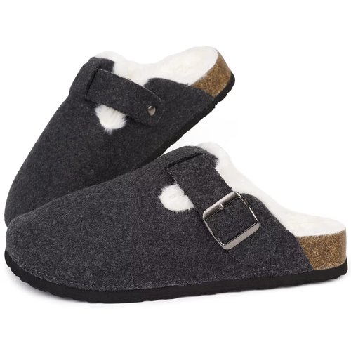 MAIITRIP Women's Wide Orthotics Cork Clogs Slippers with Firm Arch Support for Plantar Fasciitis,Fur Lined Orthopedic Indoor/Outdoor House Shoes with Adjustable Buckle for Flat Feet, Grey,Size 11