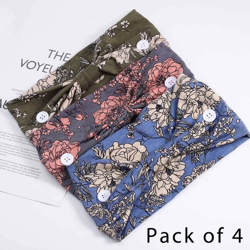 Aceorna Boho Button Headband Wide Knotted Hairbands Stretch Nurse Headbands Women Head Wraps Workout Ear Saver Hair Band Leopard Turban Headwear Yoga Hair Accessories for Women and Girls 3 Pcs (Set C)